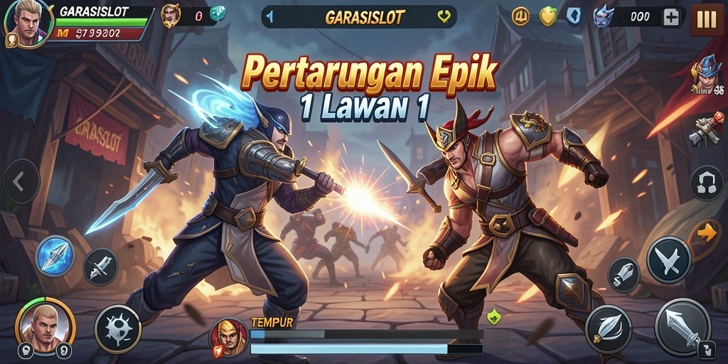 Antarmuka GARASISLOT dengan tampilannya yang dinamis dan menegangkan.